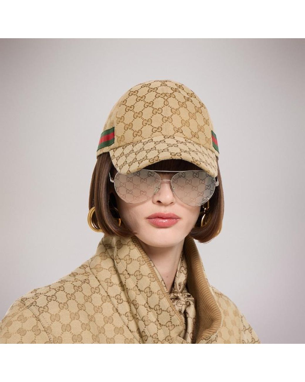 Gucci Natural Gg Baseball Hat With Web, Cotton for men
