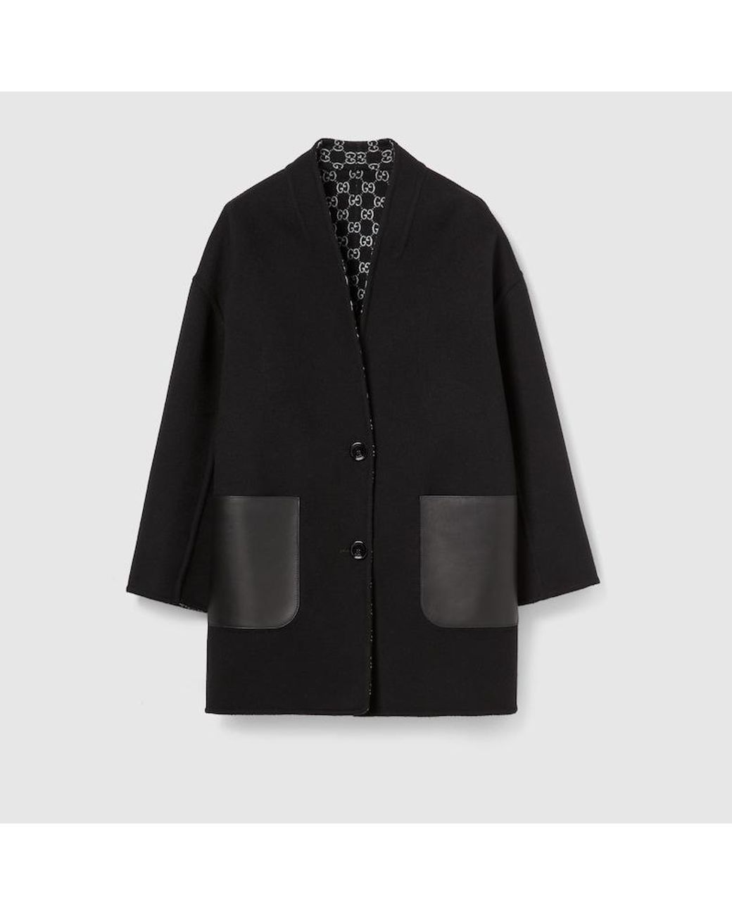 Gucci Black Reversible Silk Wool Coat