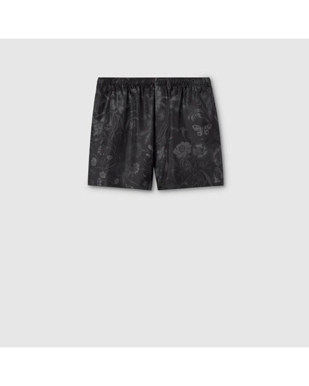 Gucci Black Printed Silk Twill Shorts for men
