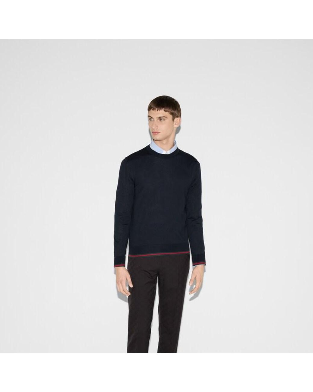 Gucci Blue Wool Knit Jumper With Web for men
