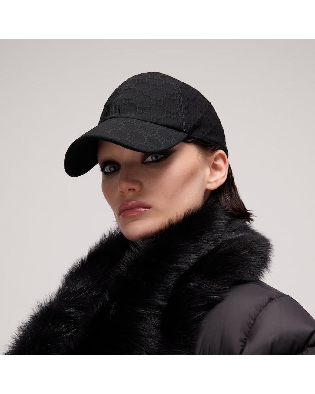 Gucci Black Embossed Gg Jersey Baseball Hat