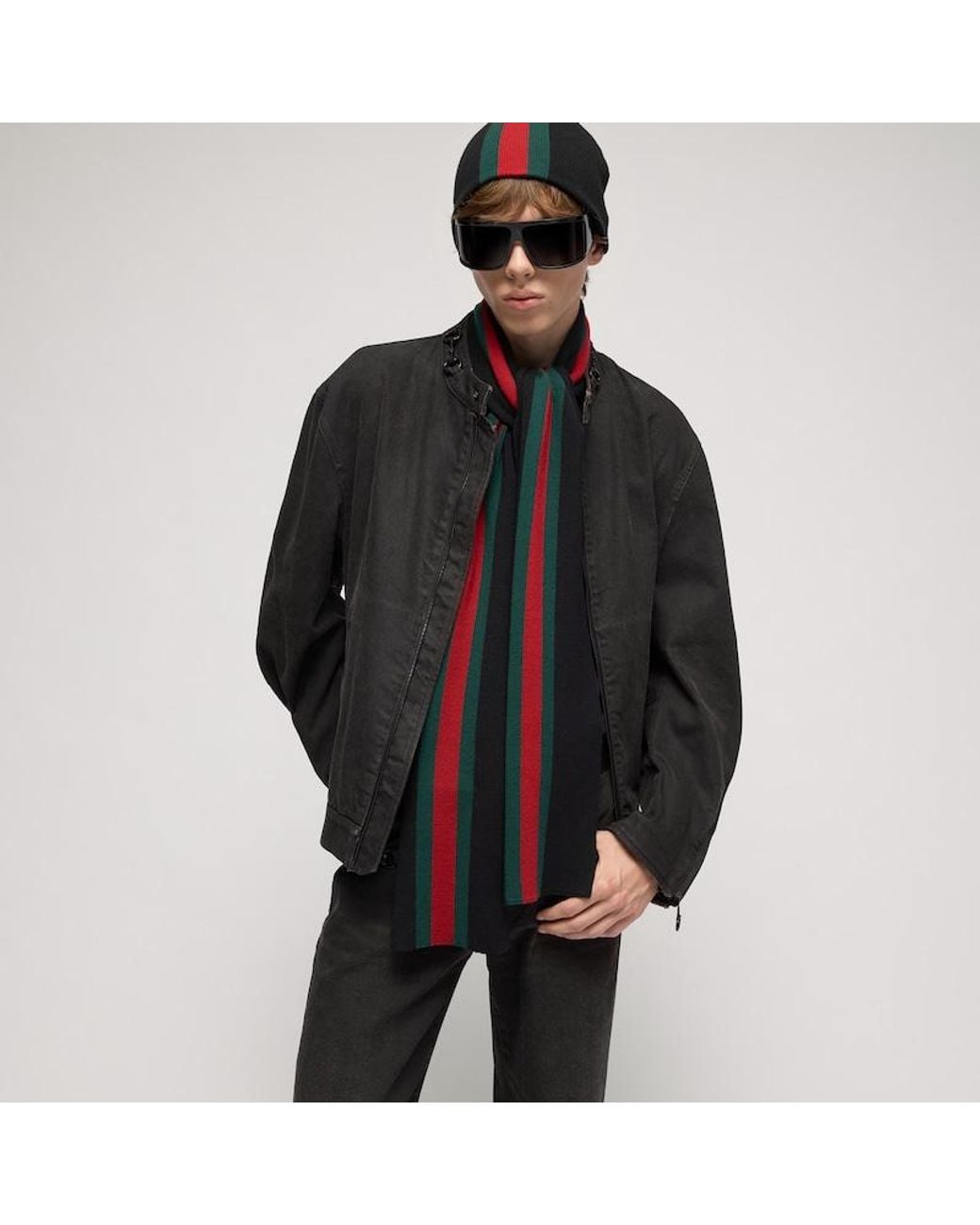 Gucci Black Striped Wool Cashmere Jacquard Scarf for men
