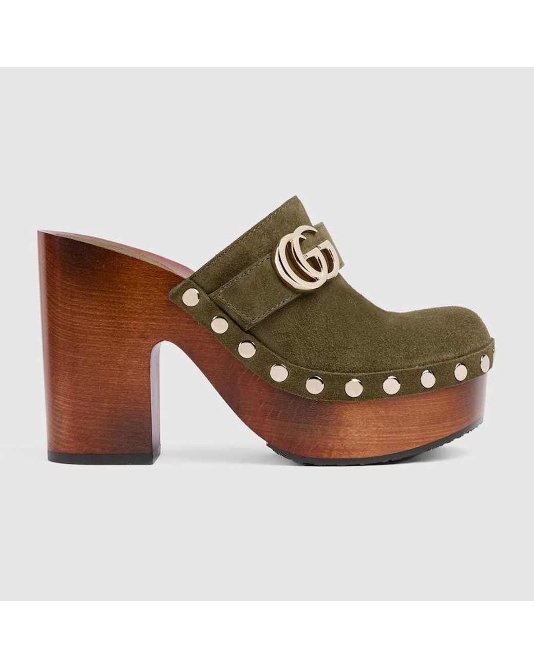 Gucci Brown Platform Clog With Double G, Suede