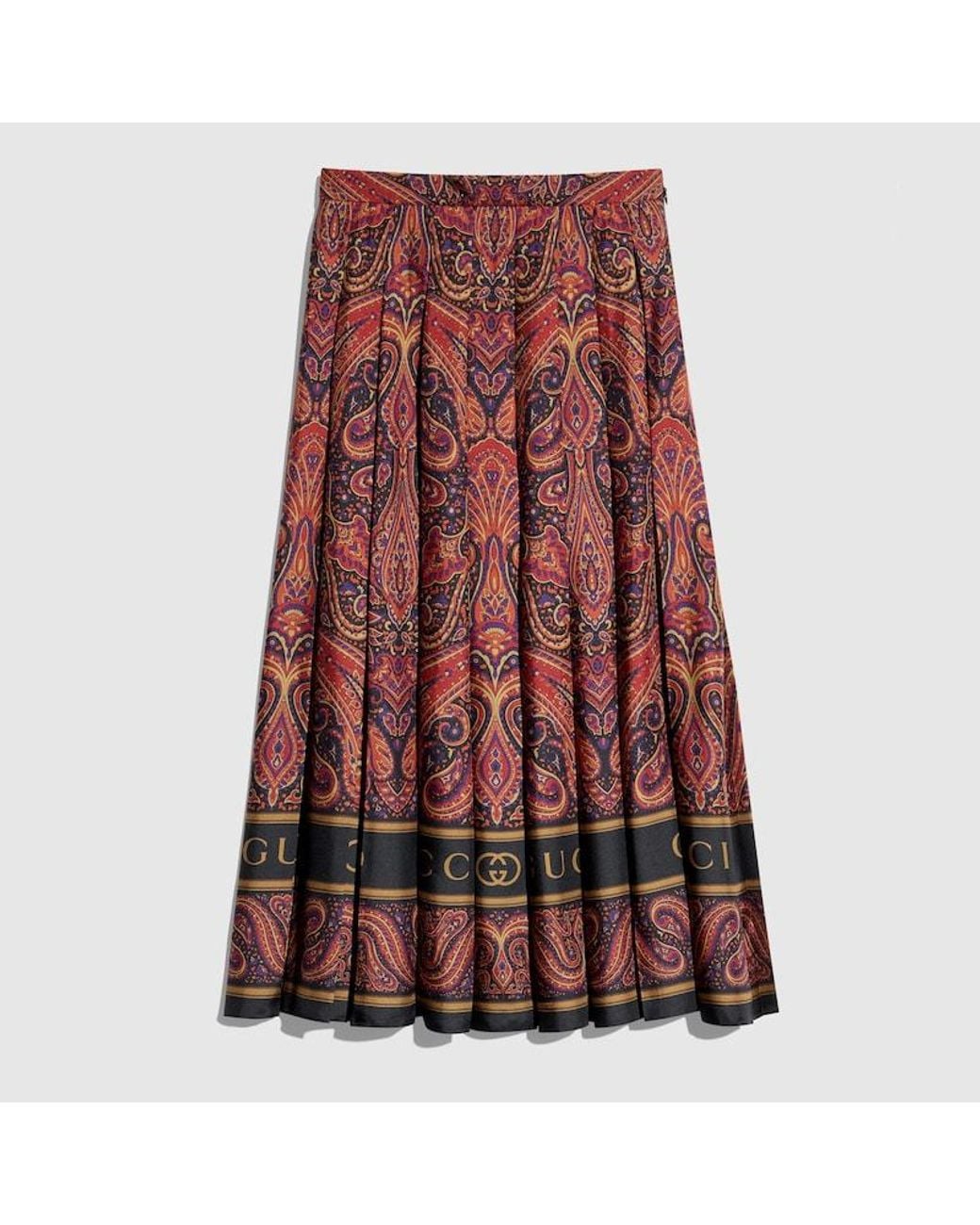 Gucci Red Printed Silk Twill Skirt
