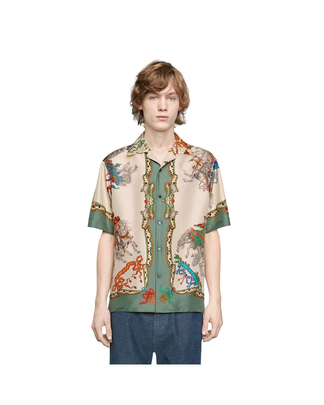 GUCCI◇Floral Silk Bowling Shirt/38/シルク/GRN/花柄/694890 ZAI5R