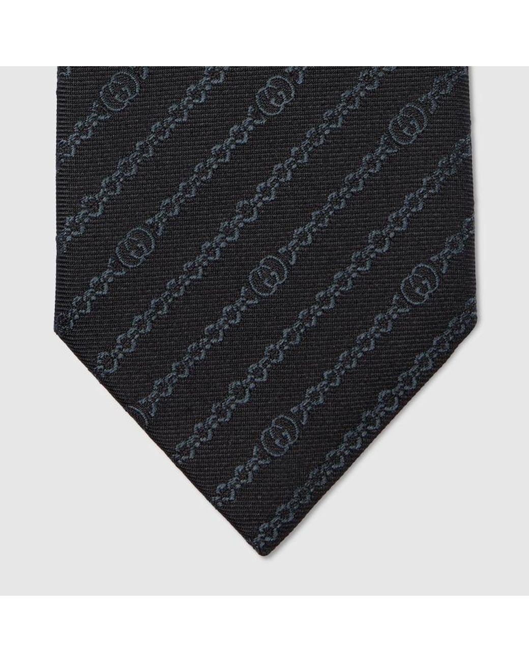 Gucci Black Interlocking G Chain Silk Tie for men