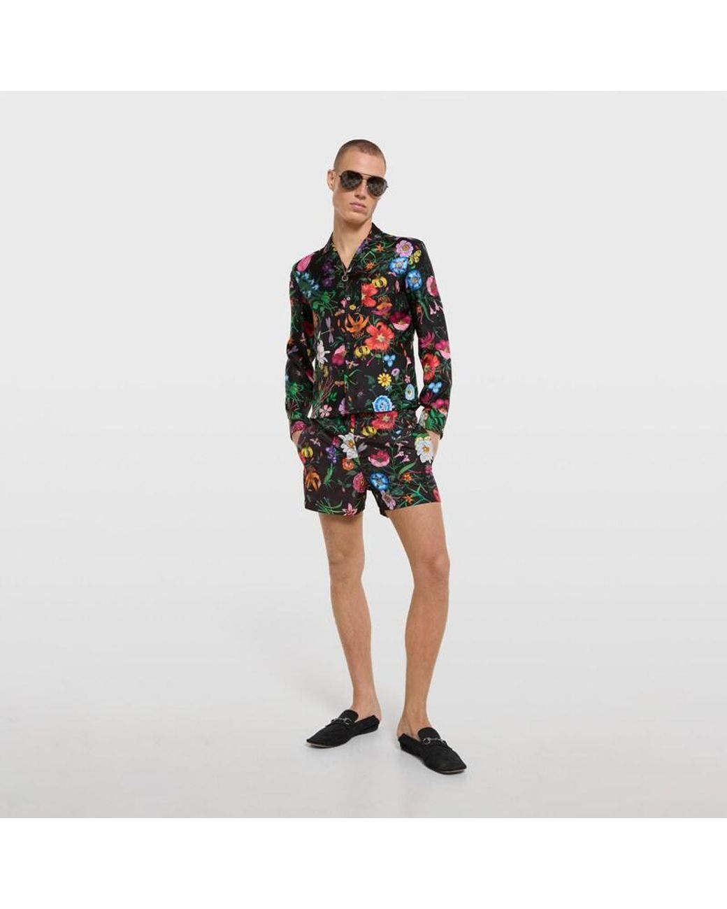 Gucci Green Printed Silk Twill Bowling Shirt for men