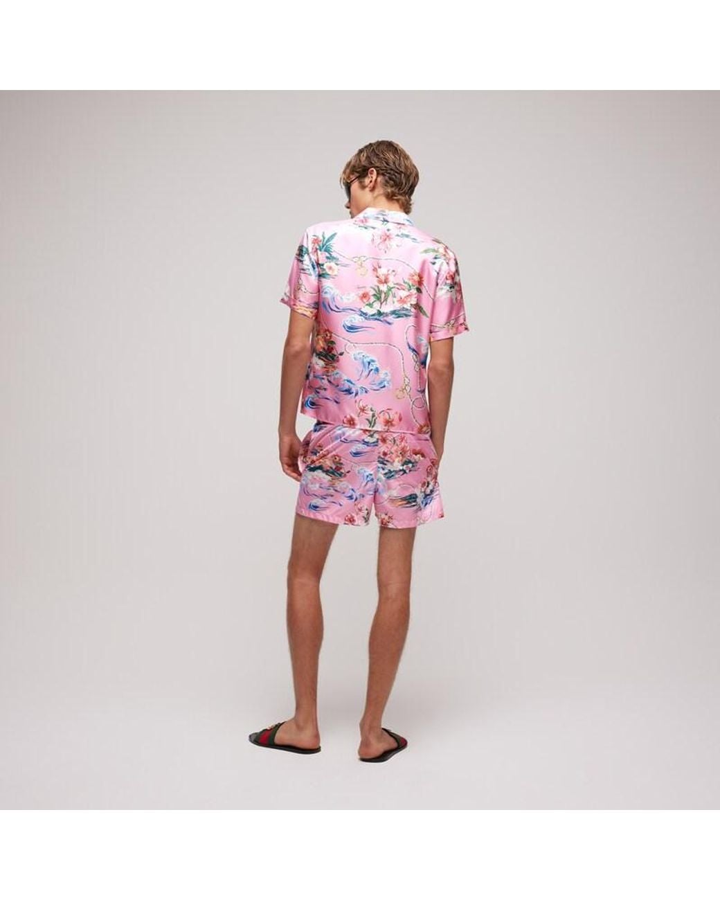 Gucci Pink Printed Polyester Poplin Swim Shorts for men