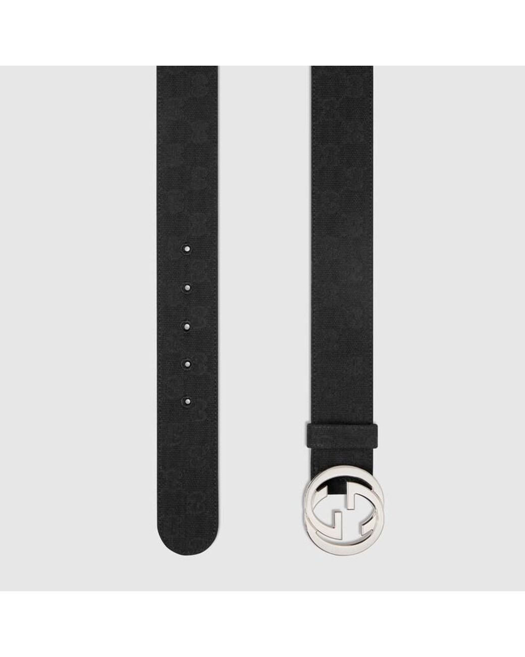 Gucci Black Belt With Interlocking G Buckle, Size 95, Gg Canvas for men