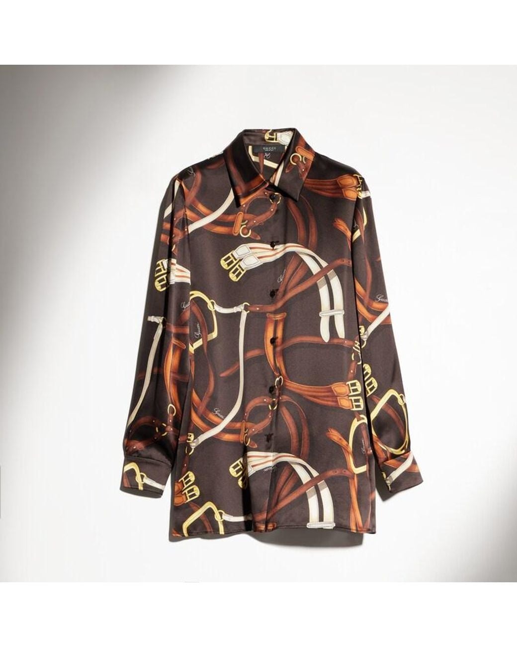 Gucci Brown Printed Silk Satin Shirt