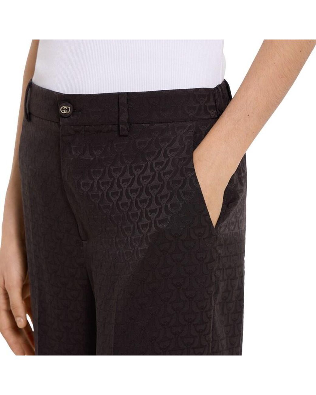 Gucci Brown Horsebit Silk Jacquard Trousers