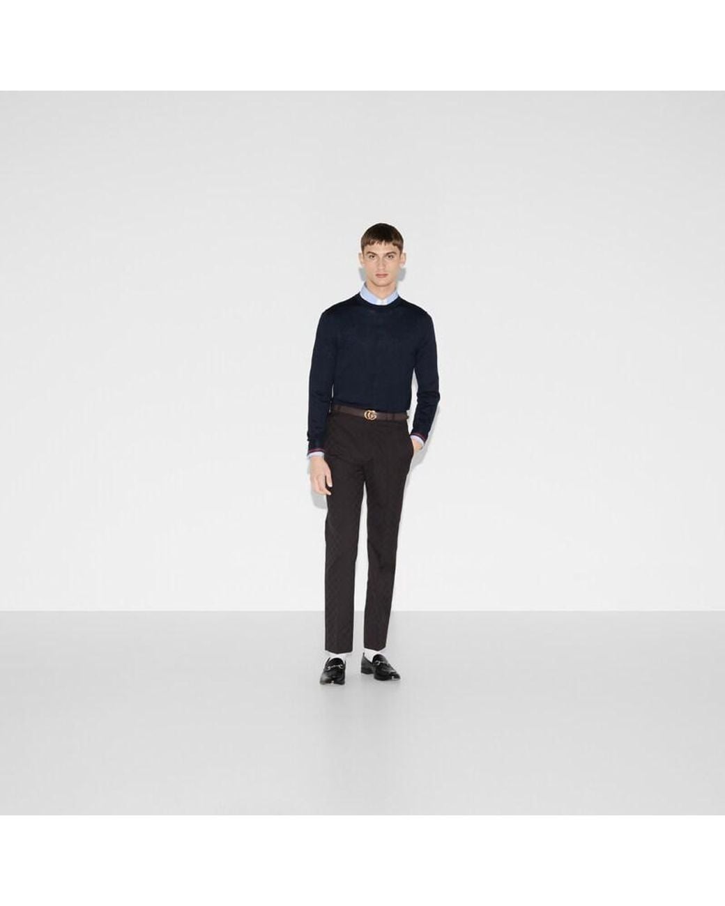 Gucci Blue Wool Knit Jumper With Web for men