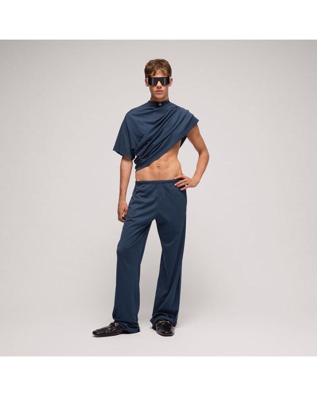 Gucci Blue Cotton Silk Jersey Sportswear Pants for men