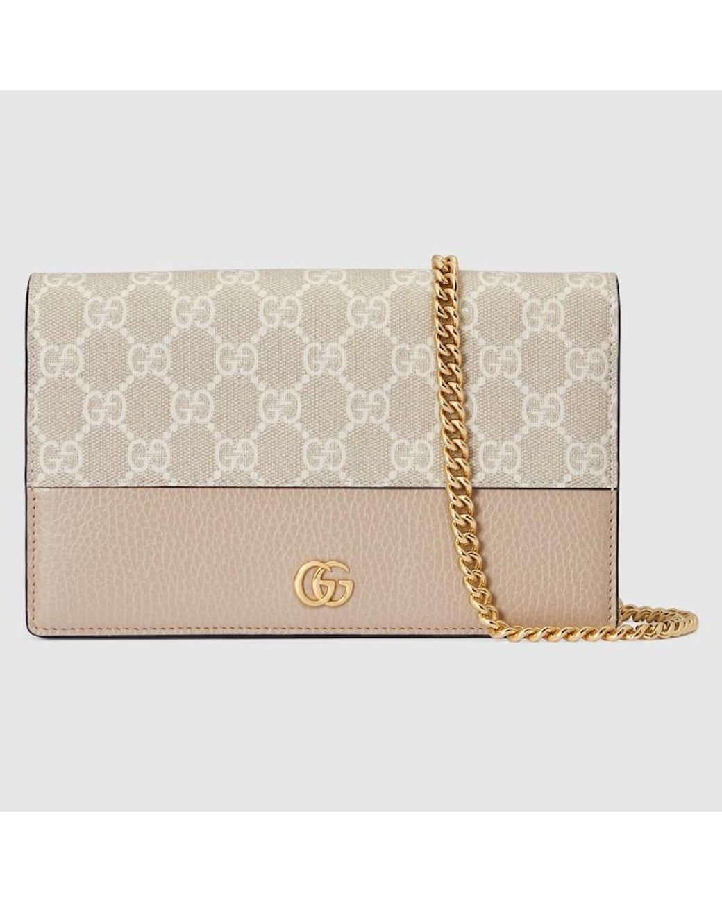 Gucci Gg Marmont Bi-Color Wallet On Chain in Natural Lyst