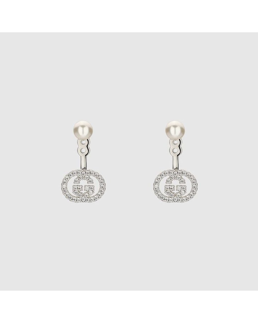 Gucci Metallic Pearl And Crystal Ear Jacket Earrings