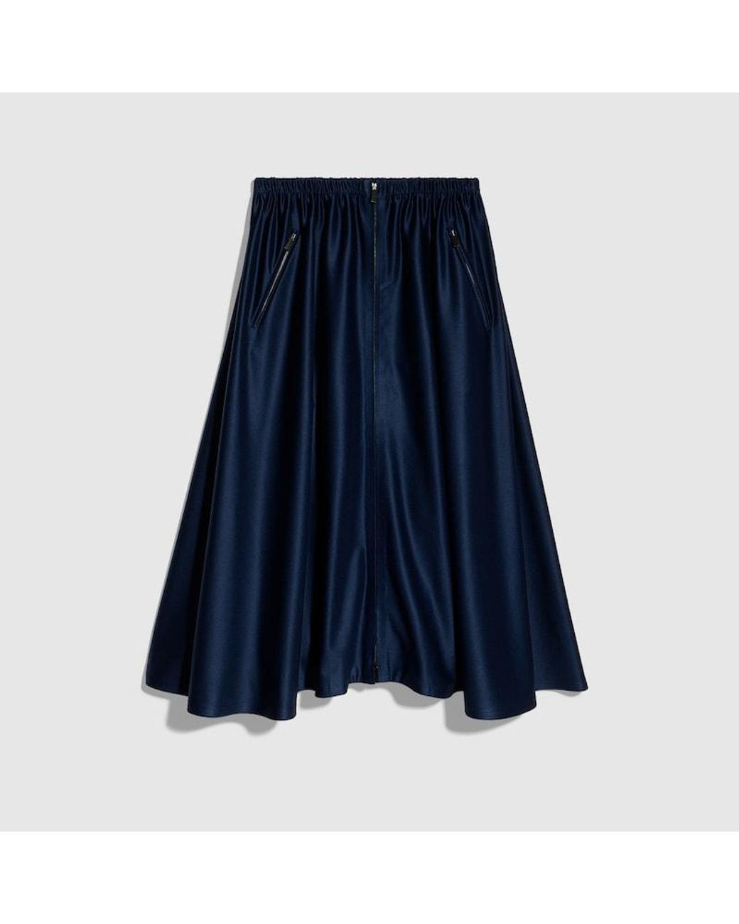 Gucci Blue Printed Shiny Fluid Stretch Silk Skirt