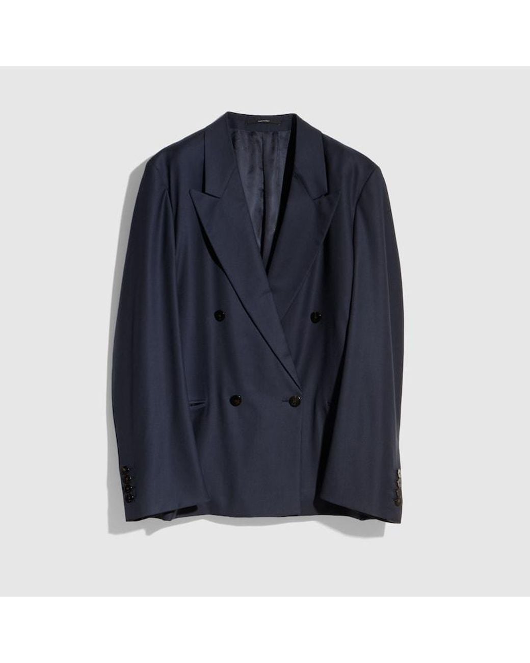 Gucci Blue Light Wool Double-Breasted Jacket, Size 46 It, Ready-To-Wear