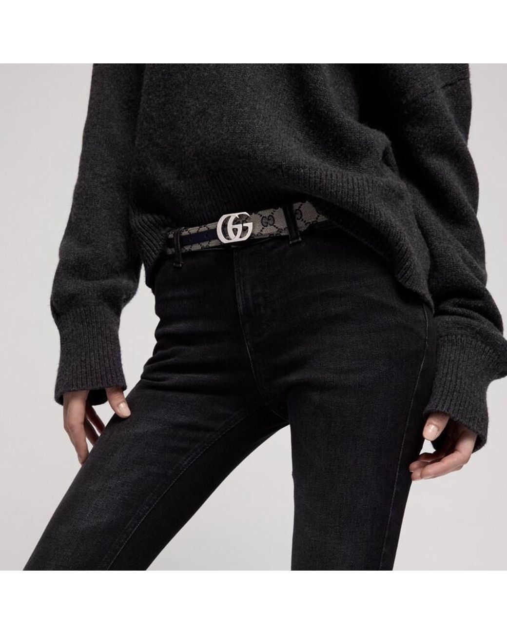 Gucci Blue Cut Gg Marmont Reversible Belt, Size 100