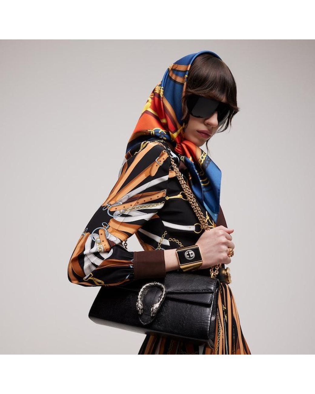 Gucci Orange Reversible Printed Silk Twill Carré