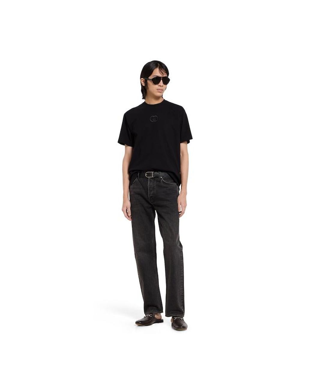 Gucci Black Reversible Belt With Rounded Buckle, Size 80 for men