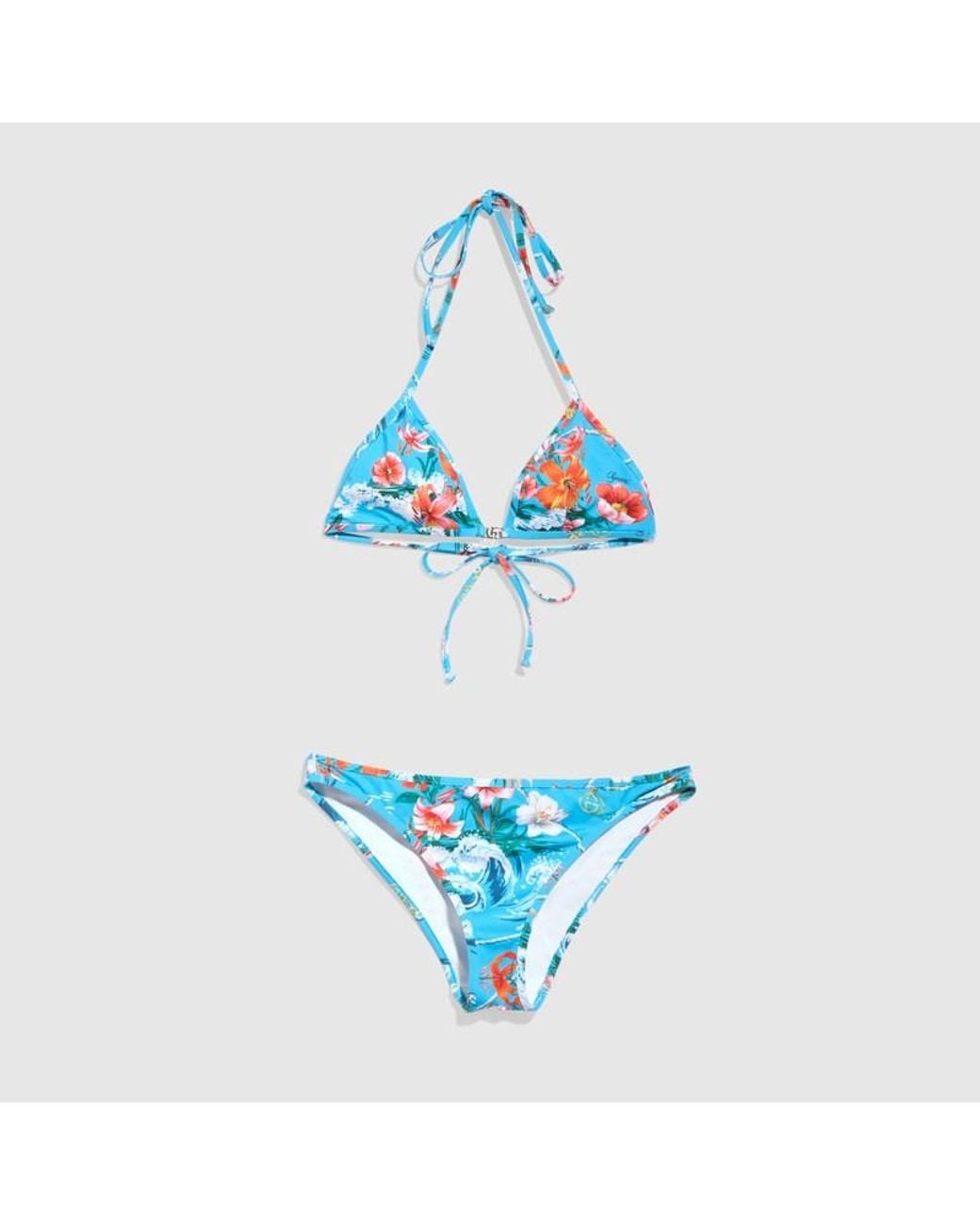 Gucci Blue Printed Stretch Jersey Bikini