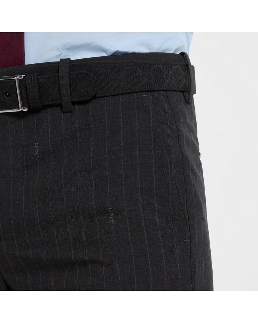 Gucci Black Pinstripe Wool Pants for men