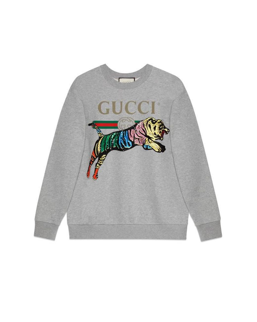 Gucci Sequin Tiger Sweatshirt in Gray | Lyst