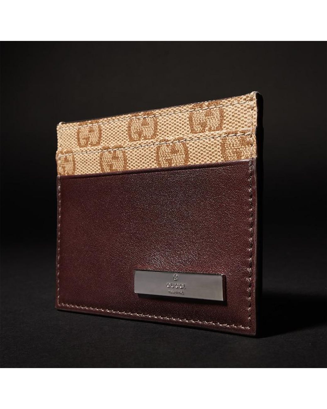 Gucci Brown Card Case With Metal Tag for men