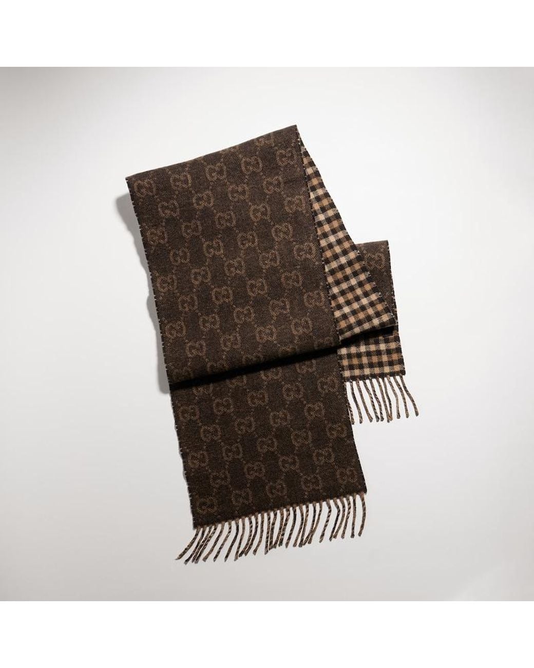 Gucci Brown Reversible Wool Cashmere Scarf for men