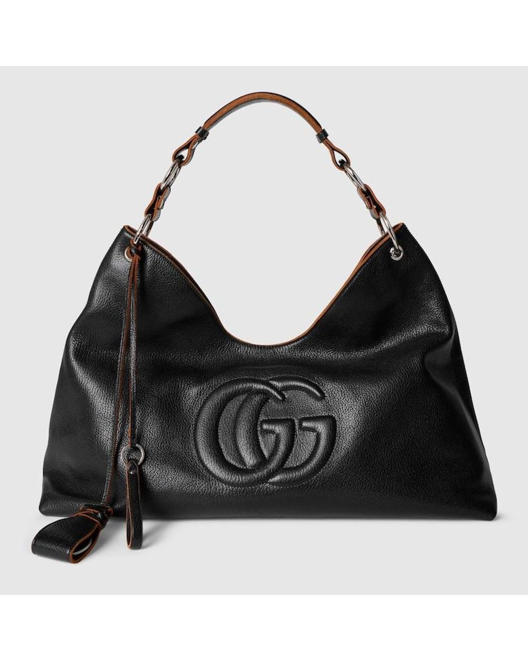 Gucci Black Large Shoulder Bag With Double G Detail