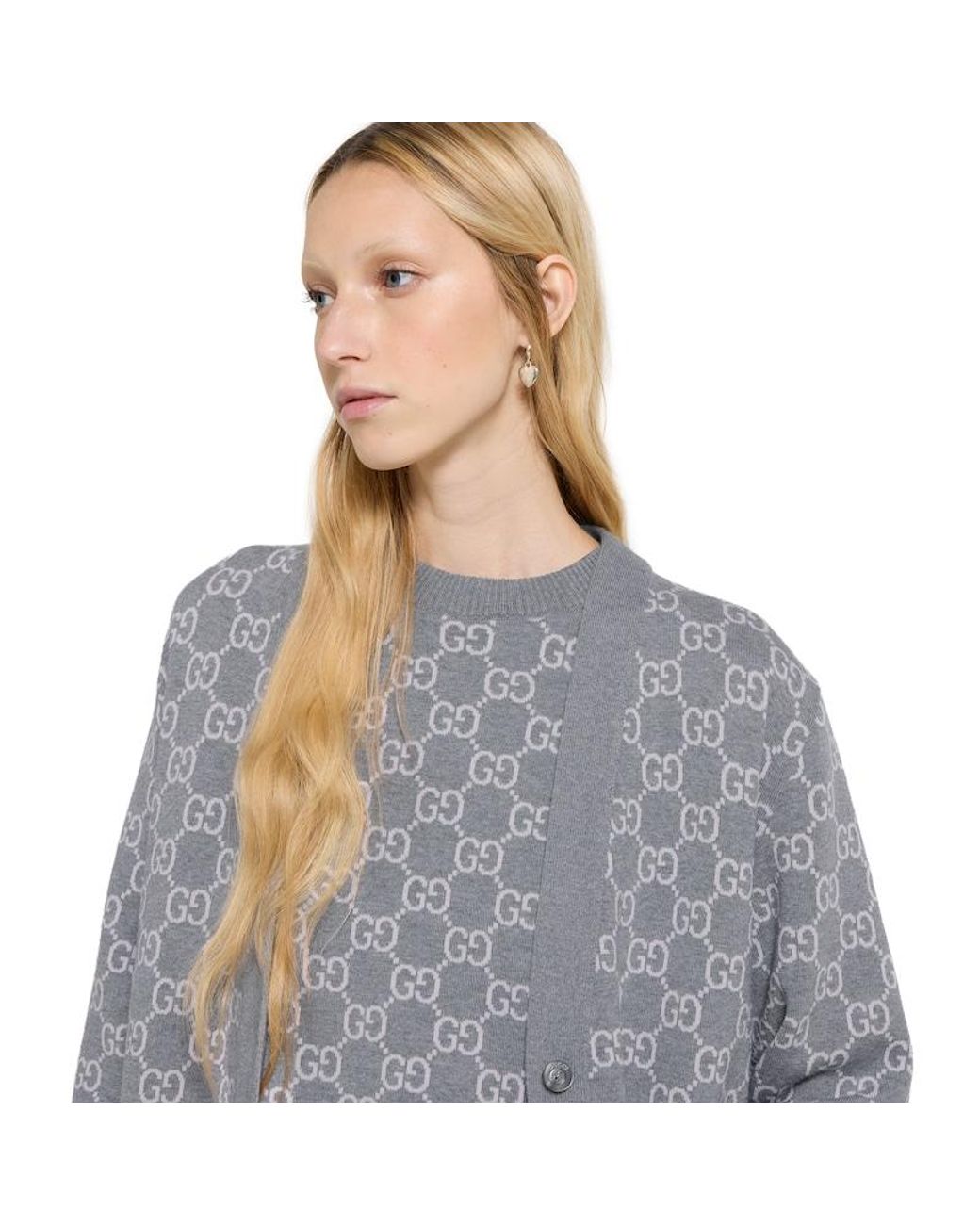 Gucci Gray Reversible Gg Fine Wool Jacquard Cardigan