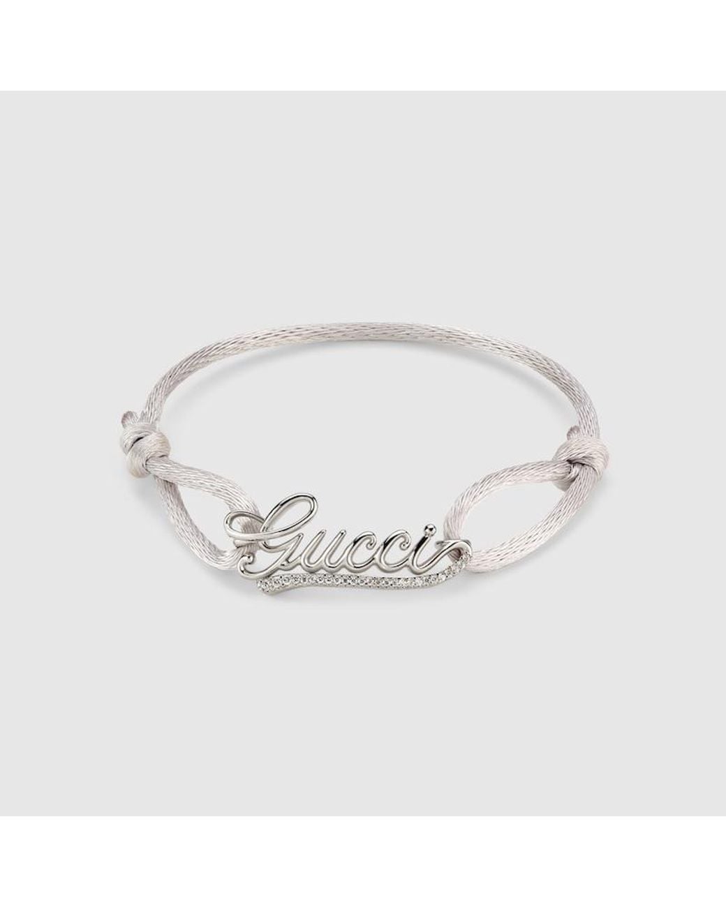 Gucci Metallic Script Cord Bracelet With Crystals