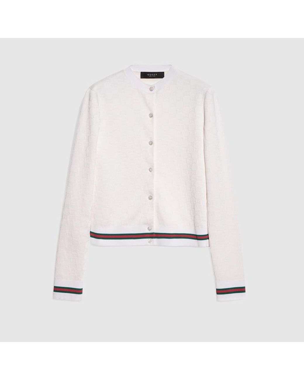 Gucci White Gg Fine Cotton Viscose Jacquard Cardigan, Size Xl, Ready-To-Wear