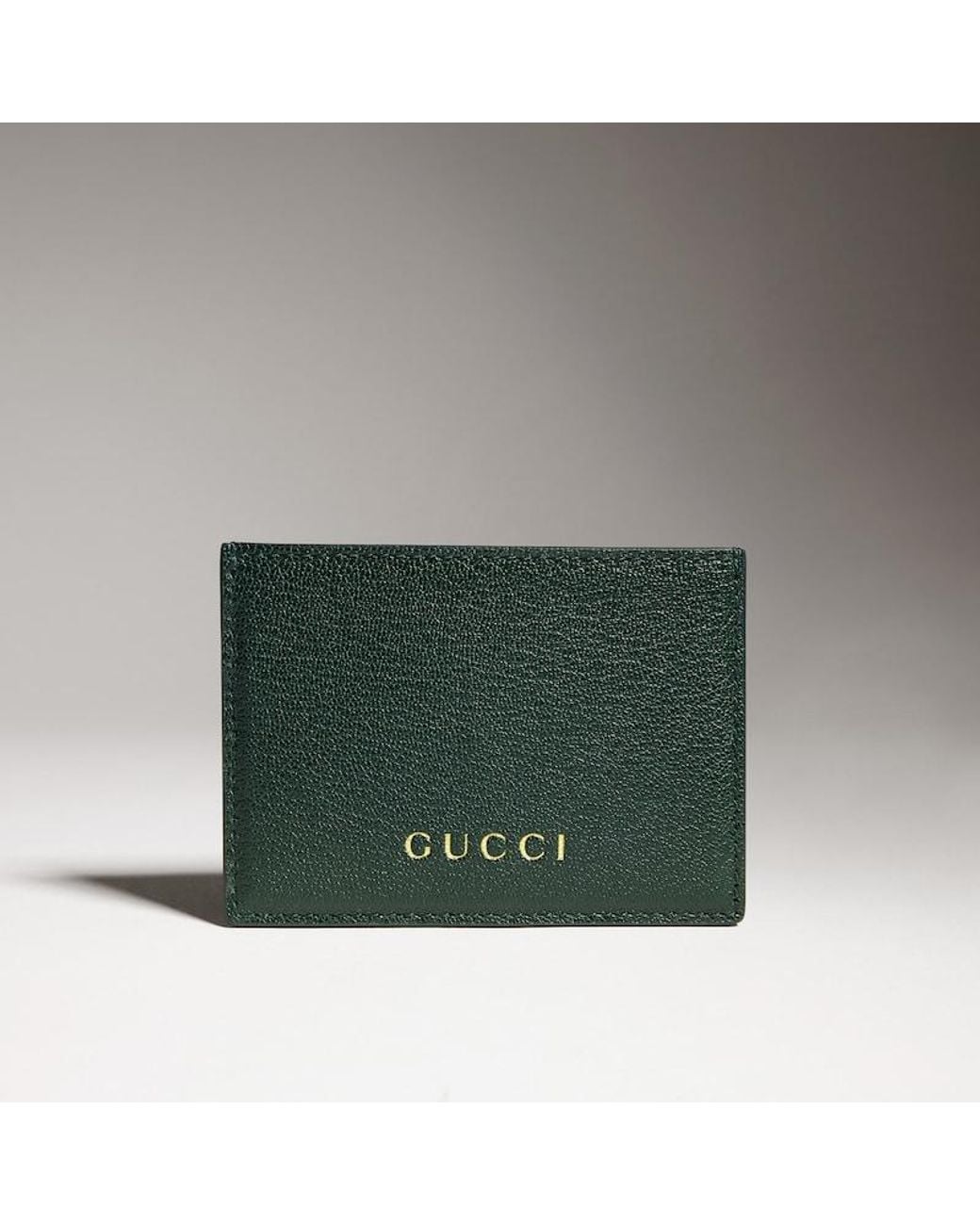 Gucci Green Card Case With Lettering, Leather