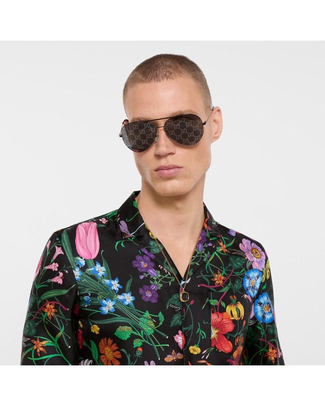 Gucci Green Printed Silk Twill Bowling Shirt for men
