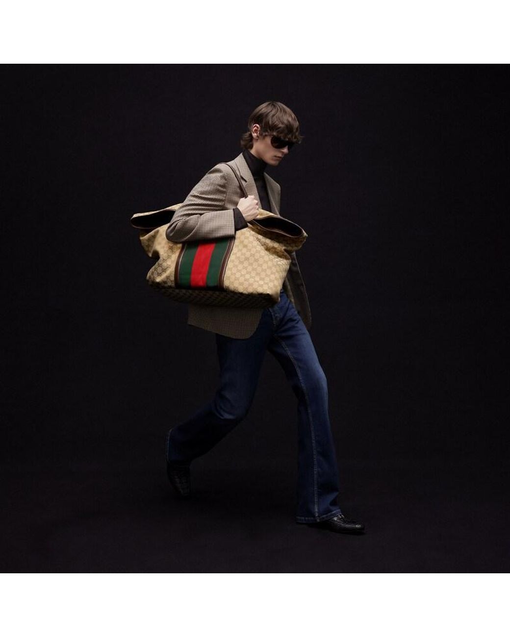 Gucci Brown Medium Gg Duffle Bag With Web, Gg Canvas for men