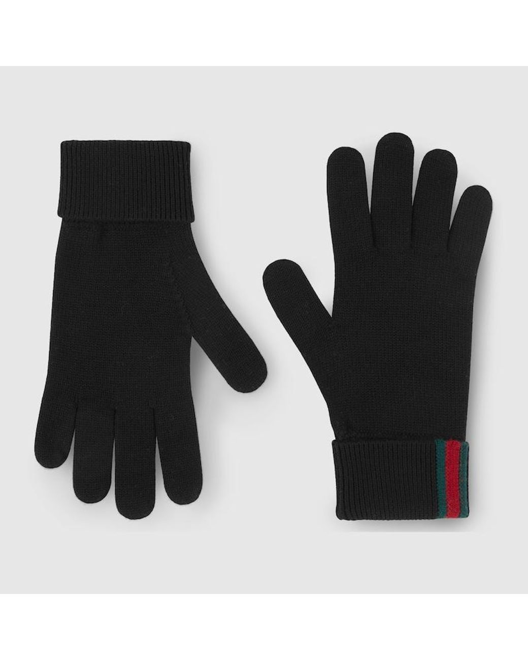 Gucci Black Wool Gloves With Web for men