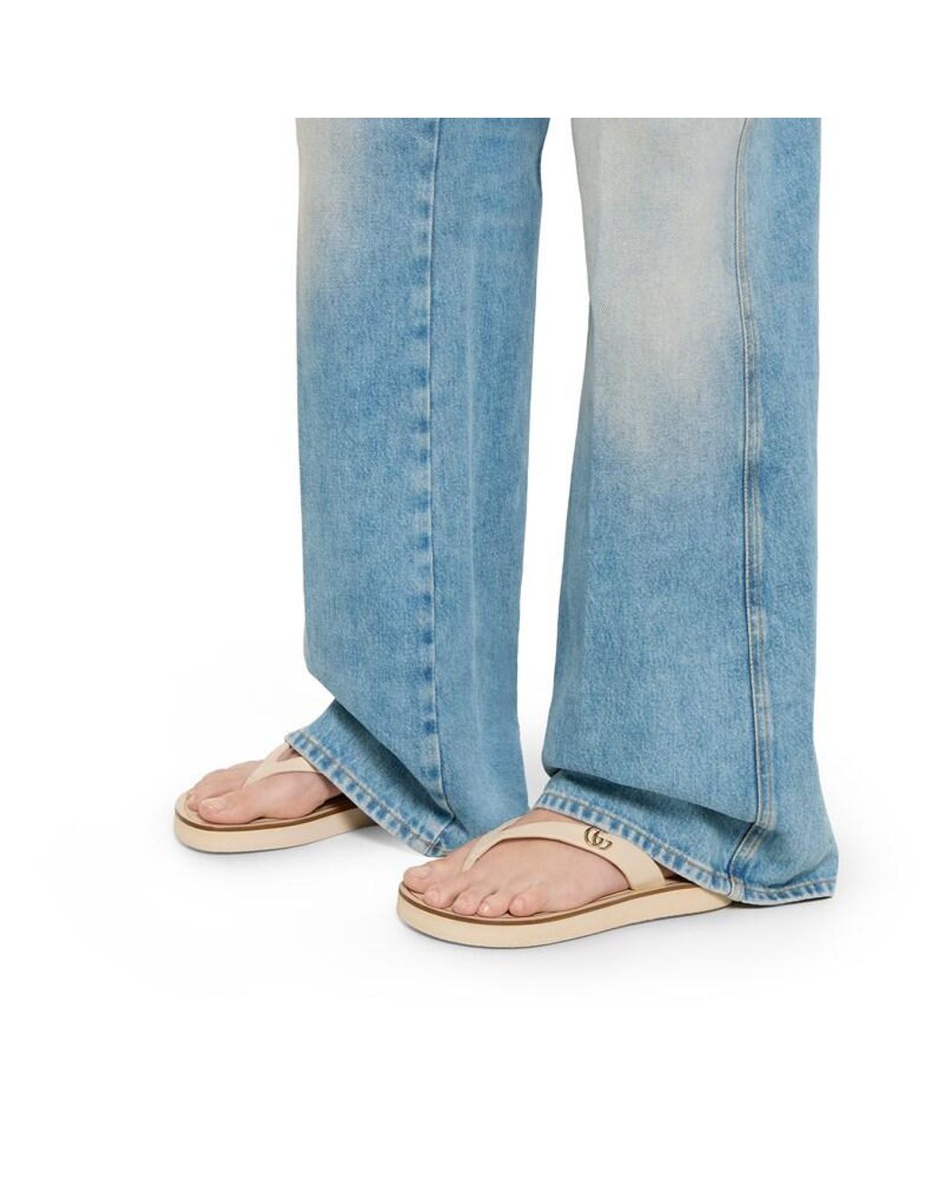 Gucci White Thong Sandal With Double G