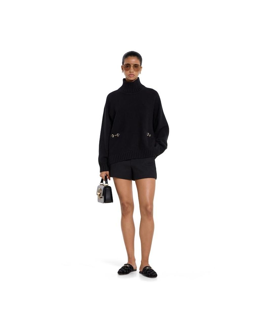 Gucci Black Wool Cashmere Sweater With Horsebit, Ready-To-Wear