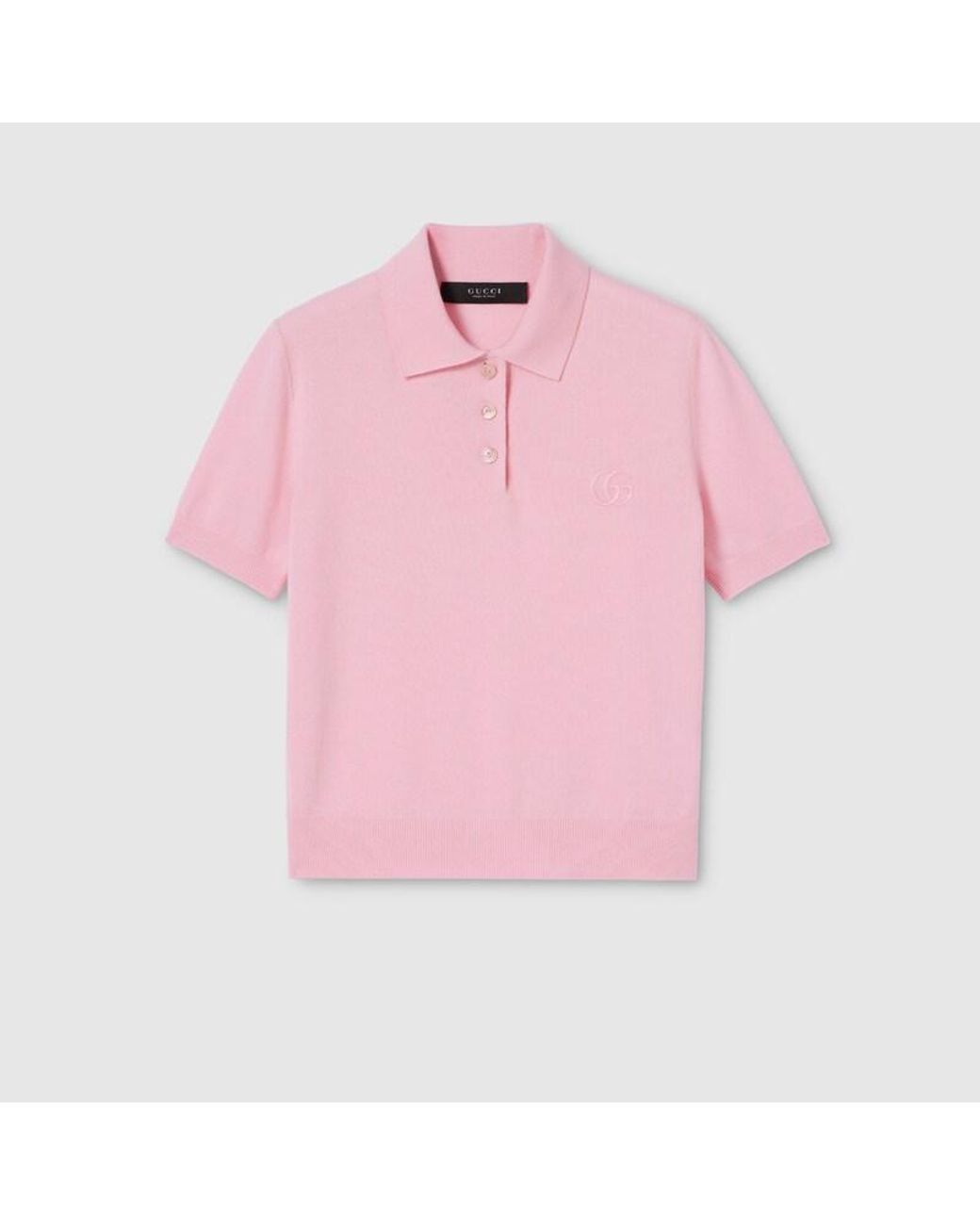 Gucci Pink Knit Wool Polo Shirt With Embroidery