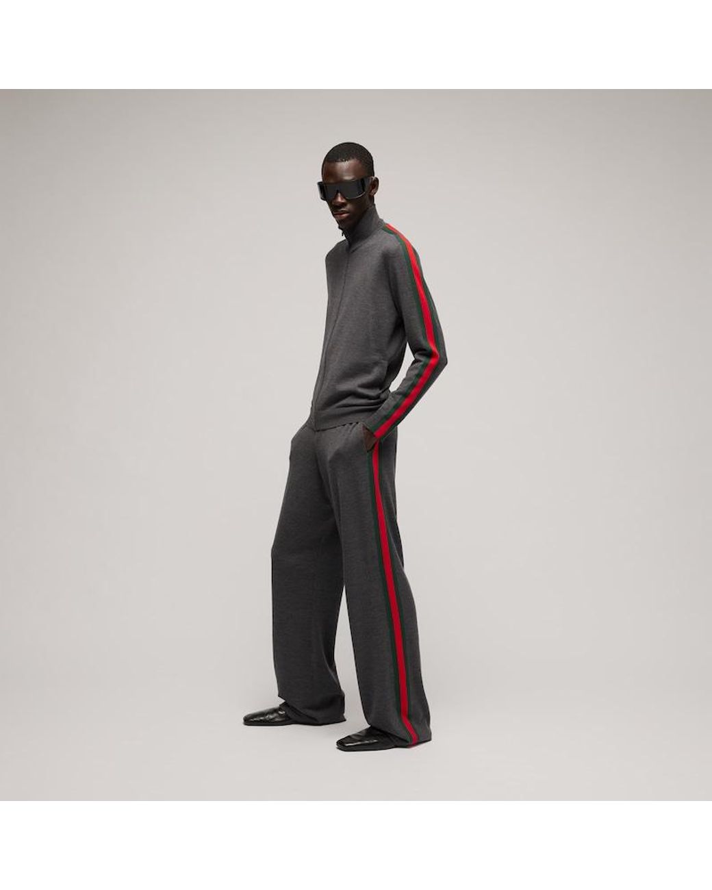 Gucci Gray Fine Wool Leisure Pants With Web for men