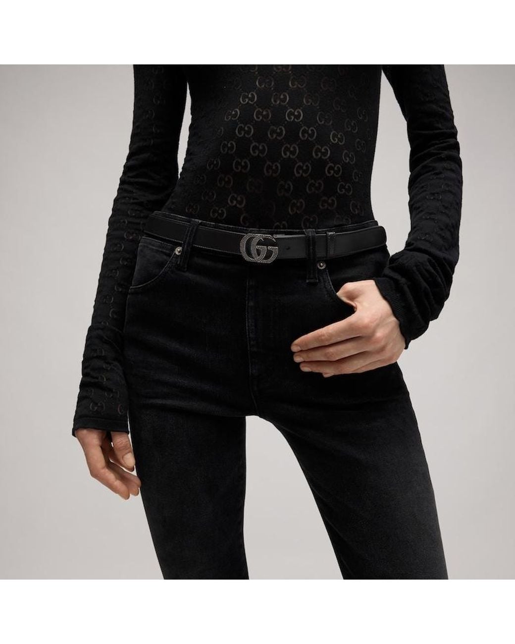 Gucci Black Belt With Double G Buckle, Size 100