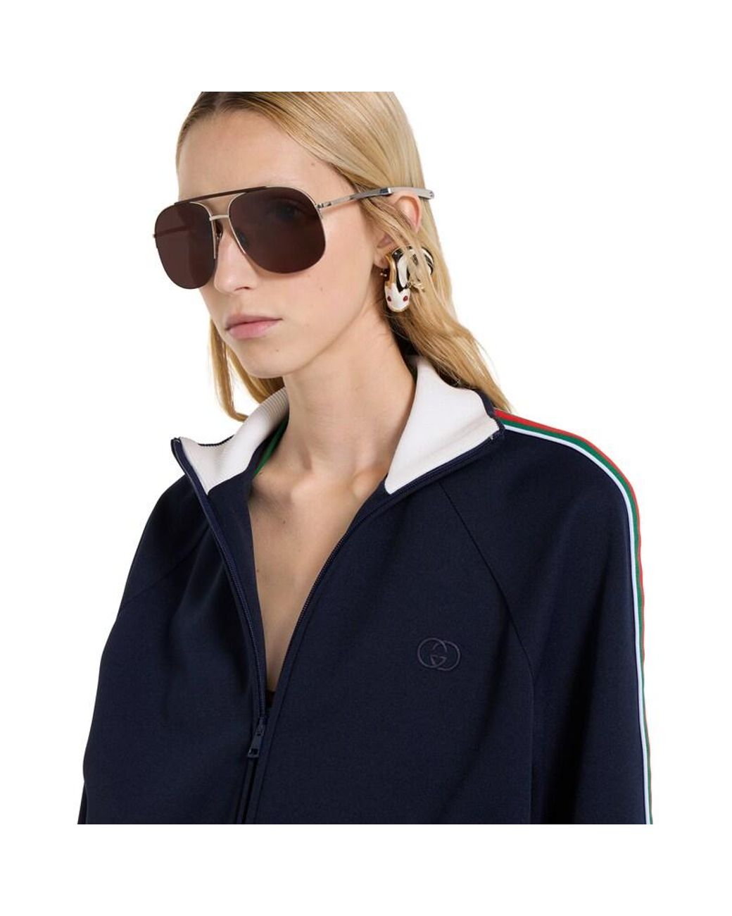 Gucci Blue Technical Jersey Zip Jacket With Web