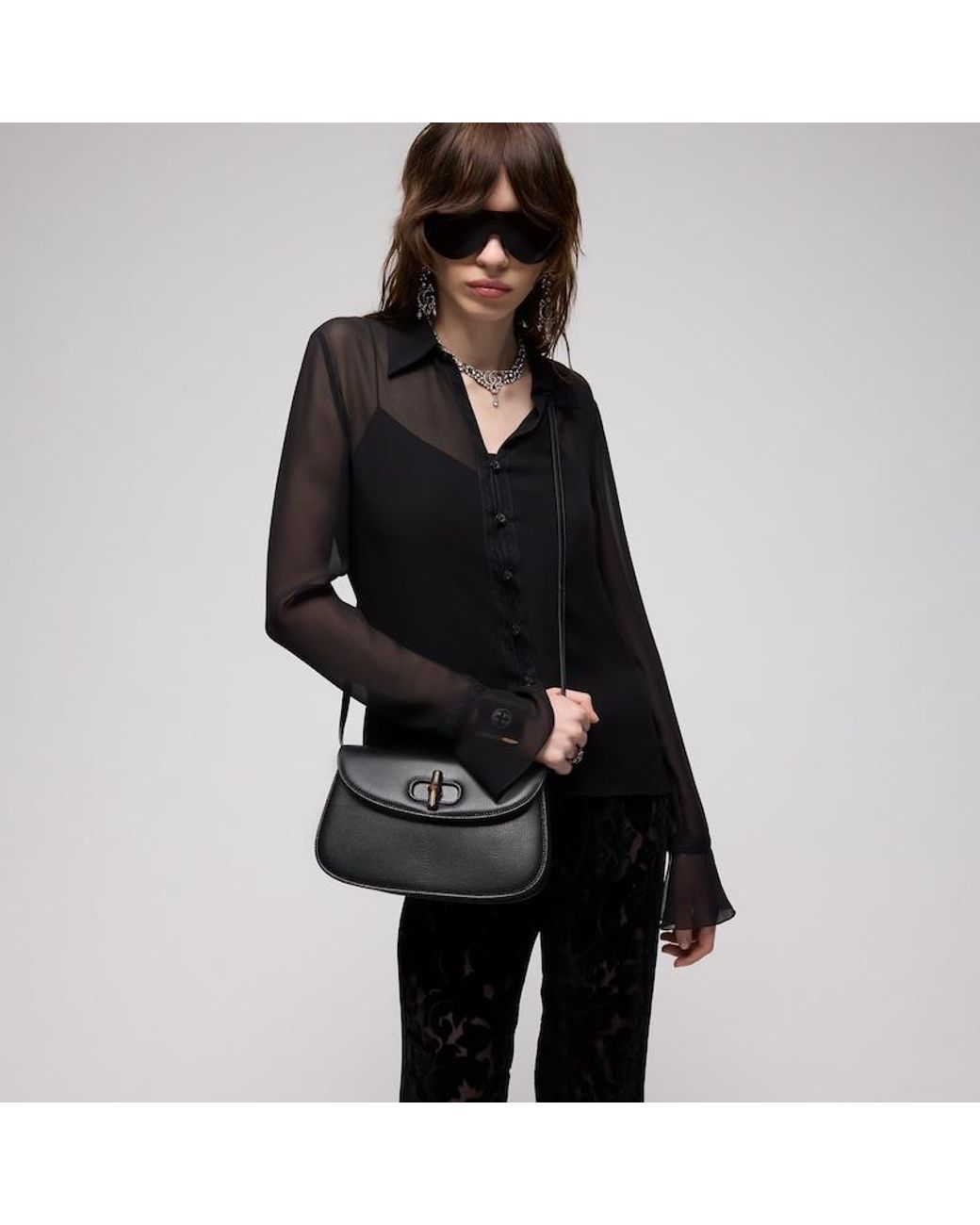 Gucci Black Small Shoulder Bag With Bamboo
