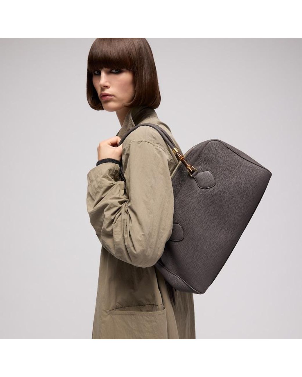 Gucci Gray Large Boston Bag With Bamboo