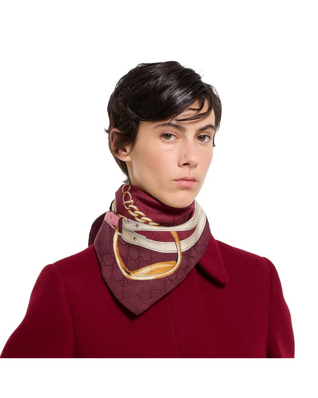Gucci Red Printed Gg Silk Jacquard Carré