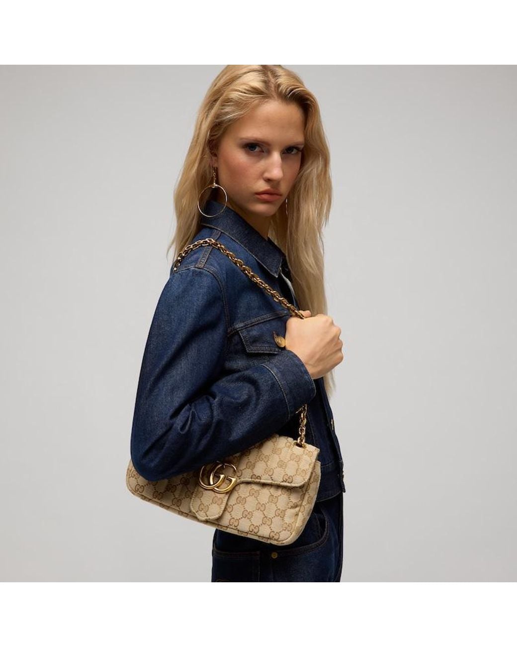Gucci Natural Jetset Gg Marmont Medium Shoulder Bag