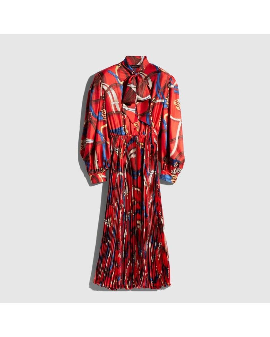 Gucci Red Printed Silk Twill Chemisier Dress