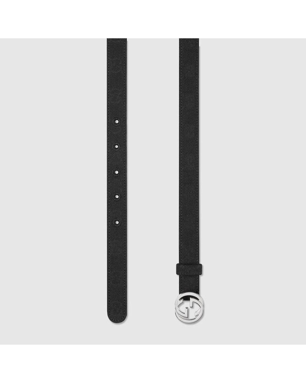 Gucci Black Thin Belt With Interlocking G Buckle, Size 65