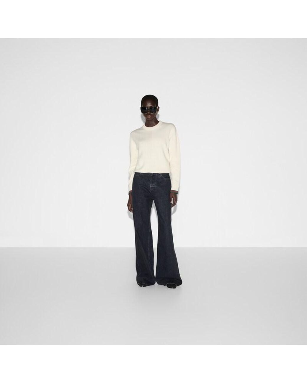 Gucci White Wool And Cashmere Sweater With Web, Ready-To-Wear